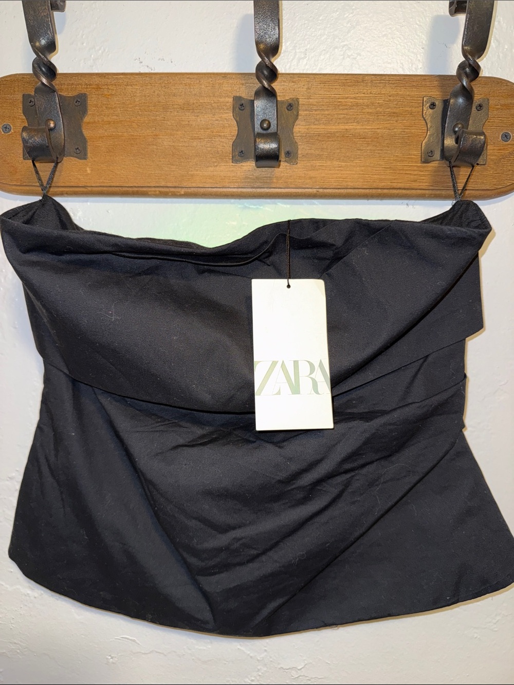 ZARA Black Strapless Draped Bustier Top